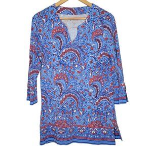 Coolibar Medium St Lucia Tunic Top UPF 50+ UV Protection Blue Floral Long Sleeve